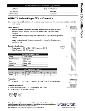 Kwik-In Copper Water Connector Specification Form