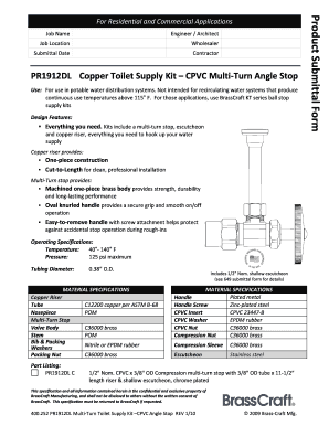 Product Submittal Form for Copper Toilet Supply Kit