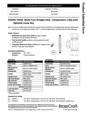 Product Submittal Form for Multi-Turn Straight Stop