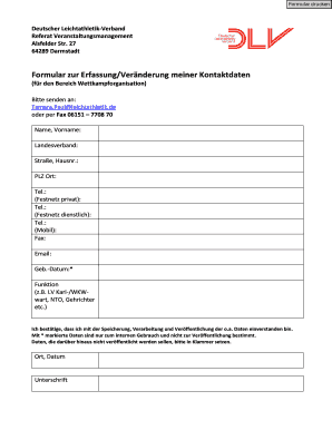 Formular zur Erfassung/Veränderung meiner Kontaktdaten