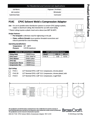Product Submittal Form for CPVC Adapter