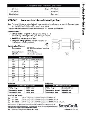 Compression x Female Iron Pipe Tee Submittal Form