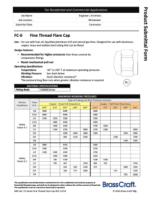 FC-6 Fine Thread Flare Cap Product Submittal Form