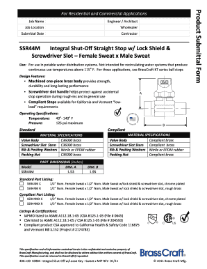 Product Submittal Form for Plumbing Components