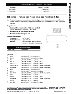 226 Series Branch Tee Product Submittal Form