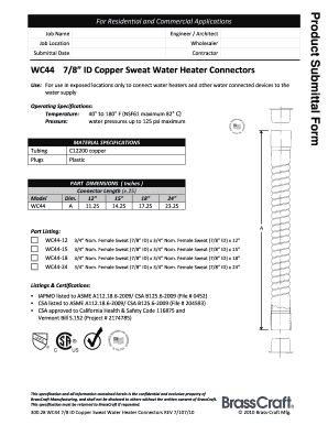 WC44 Water Heater Connector Specifications