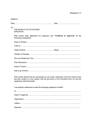 Certificate of Approval Application