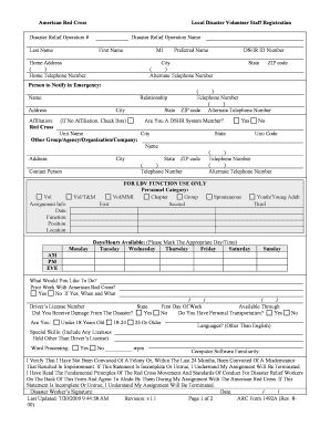 American Red Cross Local Disaster Volunteer Staff Registration