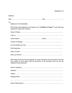 Jamaica Certificate of Export Application