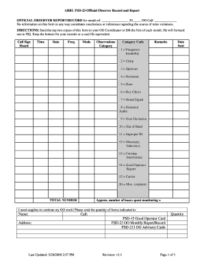 ARRL Official Observer Record and Report