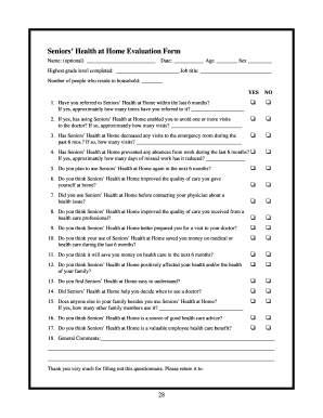 Seniors’ Health at Home Evaluation Form