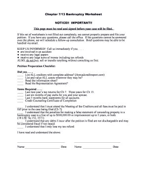 Chapter 7/13 Bankruptcy Worksheet