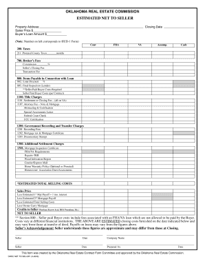 Oklahoma Real Estate Commission Net to Seller Form