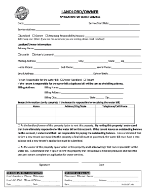 Landlord/Tenant Water Service Application