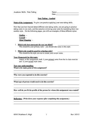 Academic Skills Note Taking Assignment