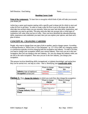 Career Goal Setting Worksheet