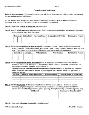 Career Research Assignment Form