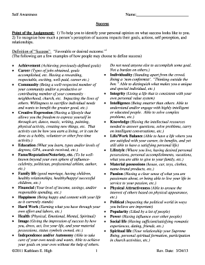 Self Awareness Success Definition Form