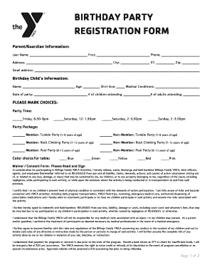 Birthday Party Registration Form