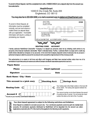 HealthSmart Direct Deposit Authorization Form