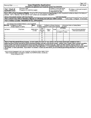 Iowa School Meals Eligibility Application