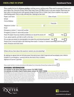 Excellence in Sport Enrolment Form