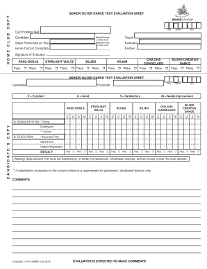 Senior Silver Dance Test Evaluation Sheet