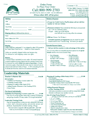 Joy of Living Order Form