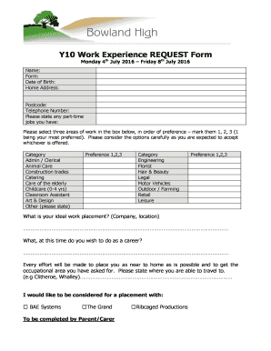 Y10 Work Experience REQUEST Form - bowlandlancsngflacuk - bowland lancsngfl ac