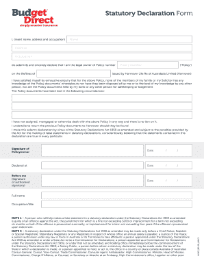 Statutory Declaration for Lost Policy Documents