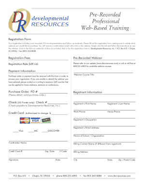 Developmental Resources Webinar Registration Form