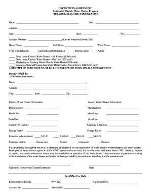 Residential Electric Water Heater Incentives Agreement