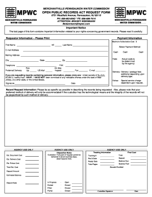New Jersey Open Public Records Act Request Form