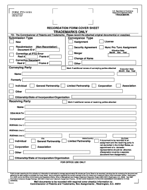 US Trademark Recordation Form Cover Sheet