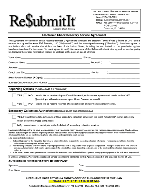 Electronic Check Recovery Service Agreement