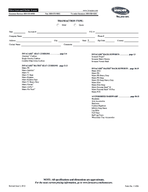 Invacare Seat Cushion Order Form