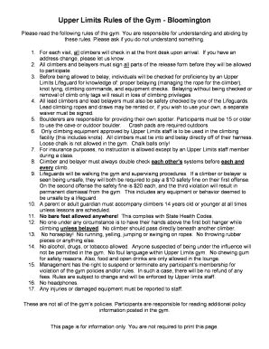 Upper Limits Rock Climbing Gym Visitor Agreement