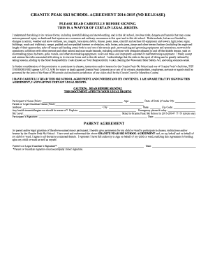 Granite Peak Ski School Waiver Agreement