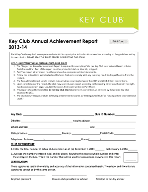 Key Club Annual Achievement Report