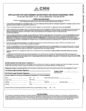 Application for CMH Summer Adventures and Mountaineering Trips