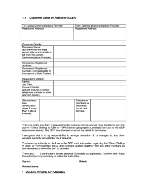 Customer Letter of Authority
