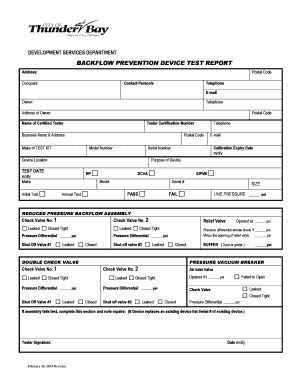 Backflow Prevention Device Test Report