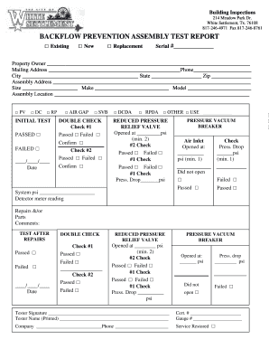 Backflow Prevention Assembly Test Report