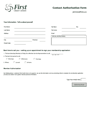 First Credit Union Contact Authorization Form