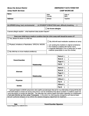 Camp Emergency Data Form