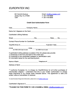 Credit Card Authorization Form