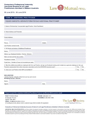 Additional Practitioner Form for Western Australia Legal Practitioners