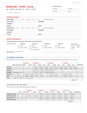 Concert Subscription Booking Form