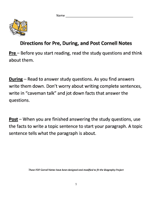 Cornell Notes Template for Biography Project