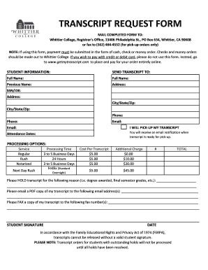 Whittier College Transcript Request Form